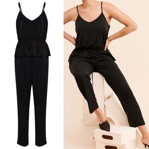 ANTHROPOLOGIE Ichi Black Flouncing About Tie-Waist Sleeveless Jumpsuit